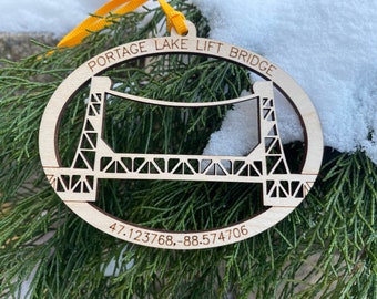 Portage Lake Lift Bridge Houghton MI Michigan Wood Ornament