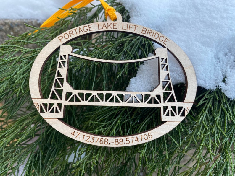 Portage Lake Lift Bridge Houghton MI Michigan Wood Ornament image 1