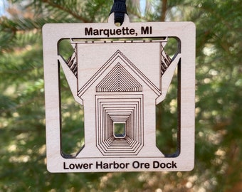 Ore Dock Marquette MI Lower Harbor Wood Ornament