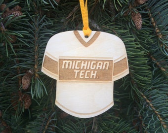 Michigan Tech Huskies Sports Jersey MTU Houghton MI Wood Ornament