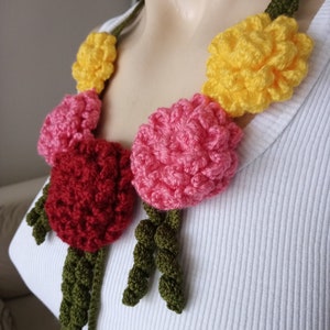 Crochet Necklace -Crochet Lace Necklace - Crochet Necklace -Necklace - Flower Crochet Jewelry- Carnation flower -Colorful Flower Necklace -