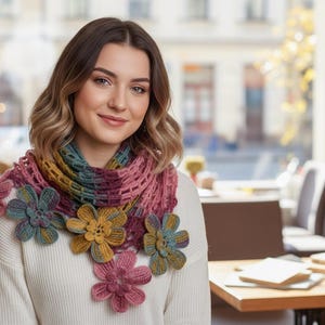 Crochet Scarf-Winter Scarf-Handmade Scarf-Neck Scarf-Women's Shaw-Crochet Accessory-Flower motif Scarf-Crochet Shaw-Gift For Woman-