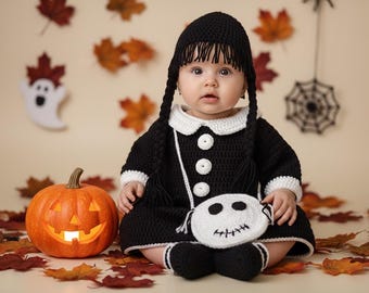 Crochet Halloween Costume Set/Addam Family Baby/Baby Halloween Costume/Baby Shower Gift/Newborn Halloween Costume/Halloween Costume