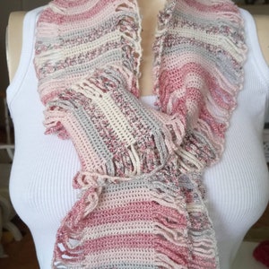 Pink Scarf-Crochet Scarf-Winter Scarf-Handmade Scarf-Neck Scarf-Women&#39;s Shawl-Crochet Accessory-FlowerMotif Scarf-Crochet Shawl-Women&#39;s Gift
