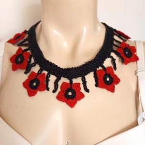 Crochet Floral Scarf Necklace: Beaded Boho Jewelry