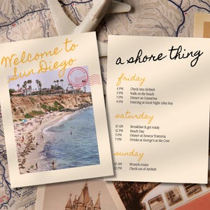 Bem-vindo ao convite de cartão postal para festa de destino com tema de cidade em San Diego | Modelos personalizados para despedida de solteira, aniversário, formatura e feriados