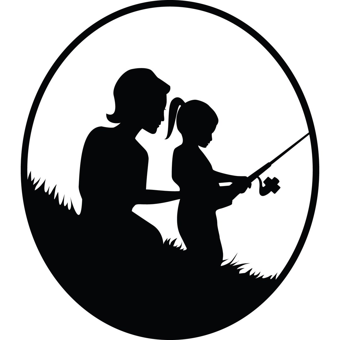 Mother and Daughter Fishing Silhouette Clipart 