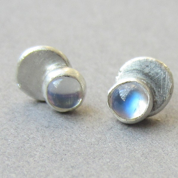 tiny premium rainbow moonstone silver studs Double Dot READY TO SHIP