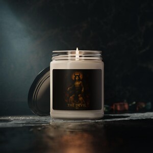 Vela perfumada de Tarot del Diablo, mezcla mística de cera de soja de 250 ml, obra de arte de estilo renacentista, ritual de meditación e introspección, regalo para los amantes del tarot.