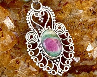 Ruby in Fuchsite Pendant Necklace With Sterling Silver