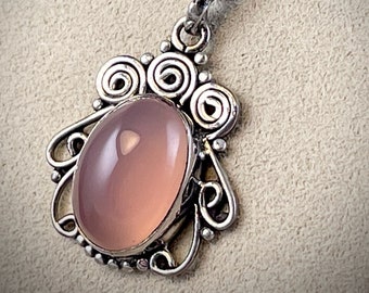 Pretty Rose Quartz Cabochon Set in Sterling Silver