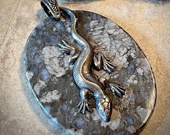 Lizard on Larvikite Pendant