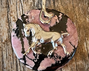 Horse on Rhodonite Pendant