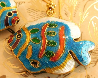 Colorful Cloisonne Fish Earrings With God Vermeil Hooks
