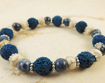 Denim Blue Lava Rock and Sodalite Stretch Bracelet