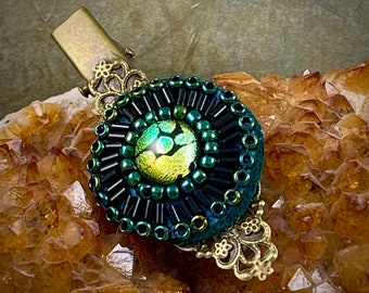 Iridescent Green Dichroic Glass Hair Clip