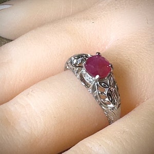 Ruby and Sterling size 7 Ring Unheated Natural Fiery Pinkish Red Mozambique Faceted Ruby in Victorian Style Setting FREE SHIPPING image 3