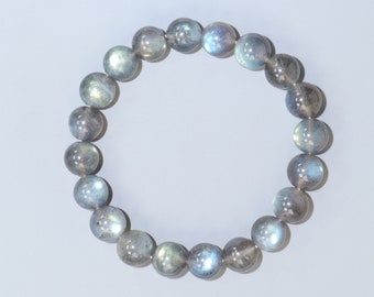 Gray Moonstone Stretch Bracelet: 10mm Labradorite Healing Crystal Gift