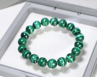 Natural Malachite 10mm Stretch Bracelet: Healing Crystal Jewelry Gift