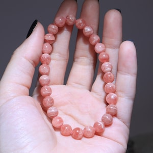 Pulseira elástica de rodocrosita - contas de 7 mm, pulseira elástica de pedra preciosa natural de alta qualidade, joias de cristal de cura, presente de aniversário/feriado