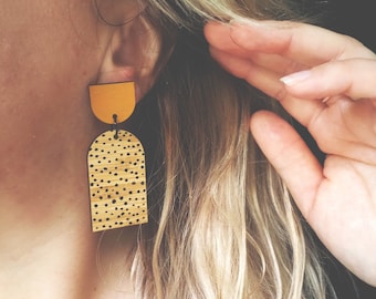 Statement Earrings | Polka Dot Earrings | Dangle Earrings | Mustard Earrings