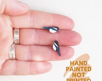 Handmade Magpie Earrings – FSC Bamboo, Hand Painted Bird Jewellery, Eco Friendly Gift