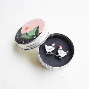 Chicken  Earrings, Chicken Studs, Hen Jewellery, Chicken Gifts, Hen Stud Earrings, Gifts For Chicken Lovers, Light Sussex