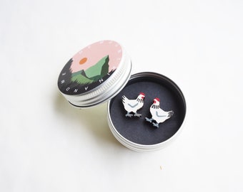 Chicken  Earrings, Chicken Studs, Hen Jewellery, Chicken Gifts, Hen Stud Earrings, Gifts For Chicken Lovers, Light Sussex