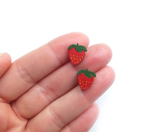 Strawberry Earrings, Strawberry Studs, Wooden Earrings, Wooden Jewellery, Eco Friendly, Teacher Gifts