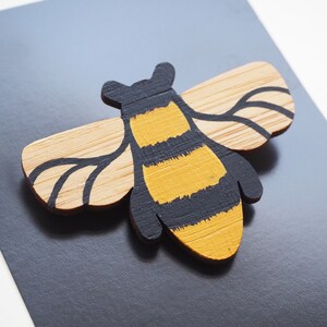 Hand Painted Wooden Bee Brooch, Honey Bee Gifts For Her, Eco Friendly Stocking Fillers, Gifts For Beekeepers image 2