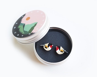 Goldfinch Earrings, Bird Studs, Wooden Earrings, Wooden Jewellery, Bird Gifts For Her, Uk Garden Birds