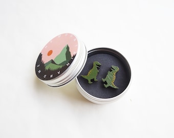 T-Rex Dinosaur Stud Earrings, Geek Earrings, Green Dinosaurs