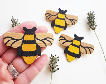 Hand Painted Wooden Bee Brooch, Honey Bee Gifts For Her, Eco Friendly Stocking Fillers, Gifts For Beekeepers