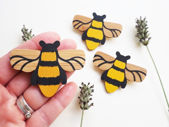 Hand Painted Wooden Bee Brooch, Honey Bee Gifts For Her, Eco Friendly Stocking Fillers, Gifts For Beekeepers