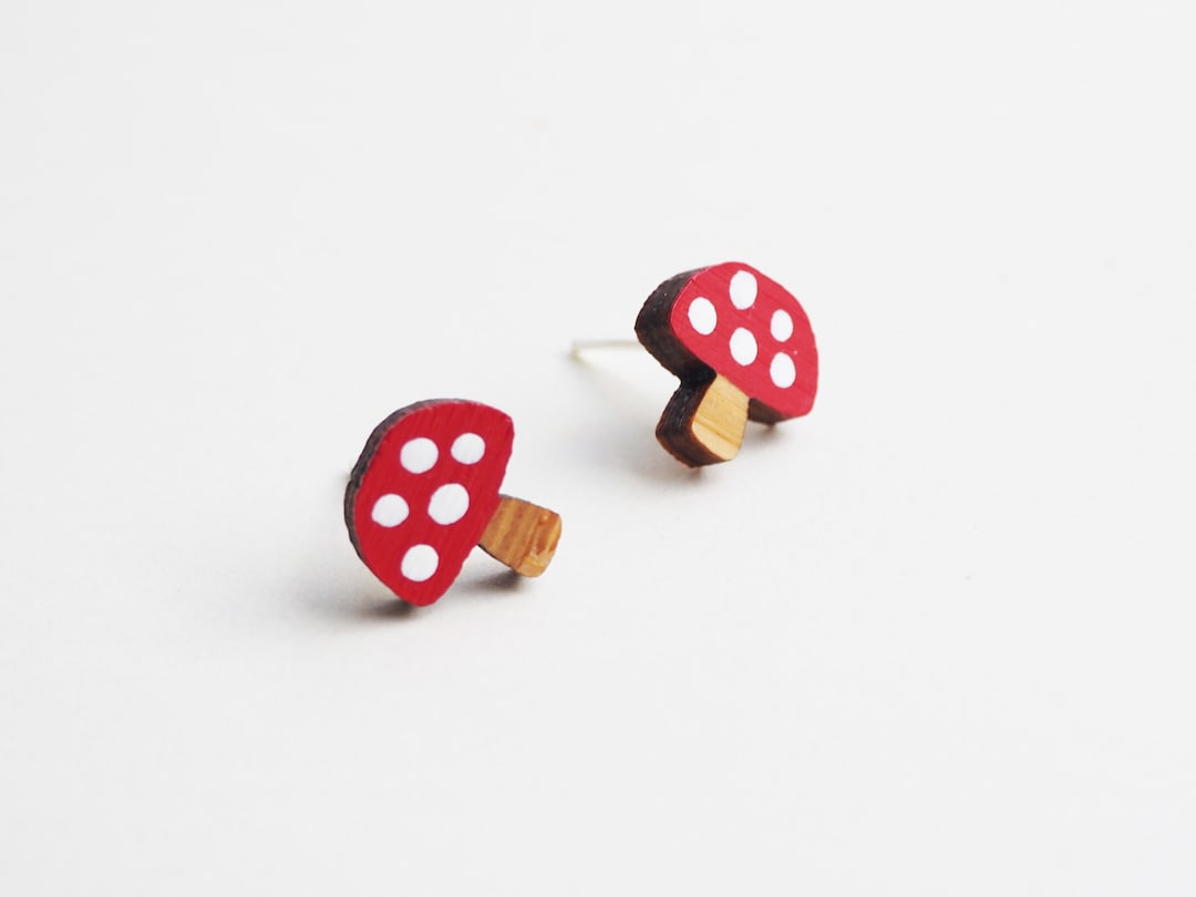 Toadstool Earrings / Mushroom Earrings / Wooden Earrings / Etsy UK