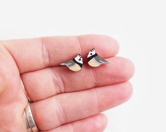 Crested Tit Earrings, Bird Earrings, Wooden Earrings, Wooden Jewellery, Bird Gifts For Her, Garden Birds, UK Birds