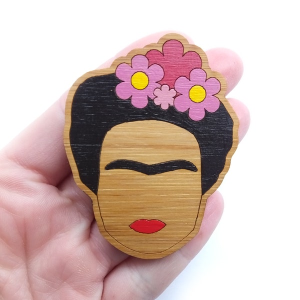 Frida Kahlo Brooch, Frida Kahlo Pin, Frida Kahlo Jewellery, Wooden Brooch