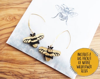nature themed minimalist jewellery eco friendly vegan Bee hoop earrings Christmas charms birthday womens gifts