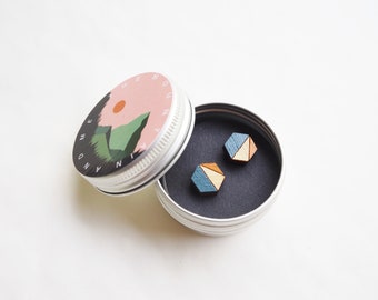 Geometric Hexagon Earrings | Mustard Blue