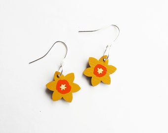 Daffodil Earrings, Flower Drop Earrings, Yellow Flower Earrings, Bridesmaid Gift, Welsh Gift