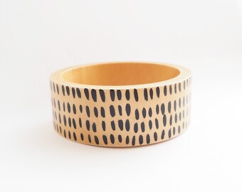 Patterned Wooden Bangle, Chunky Bangle