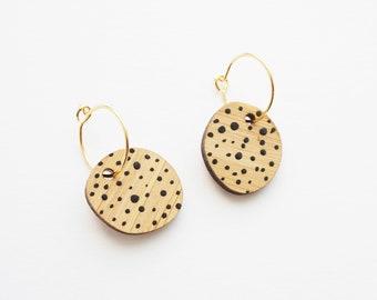 Gold Spotty Bamboo Silver Hoop Earrings / Polka Dot Patterned Earrings / Modern Hoops