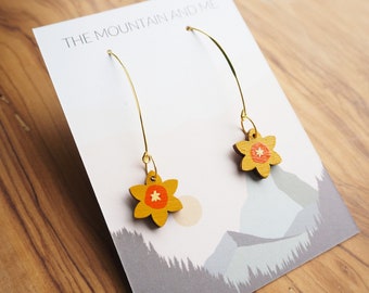 Daffodil Dangly Earrings, Flower Drop Earrings, Yellow Flower Earrings, Bridesmaid Gift, Welsh Gift