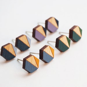 Geometric Stud Earrings, Hexagon Jewellery, Geometric Earrings, Wooden Earrings, Sustainable Jewellery, Bamboo