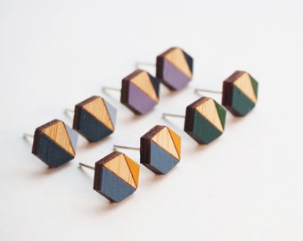 Geometric Stud Earrings, Hexagon Jewellery, Geometric Earrings, Wooden Earrings, Sustainable Jewellery, Bamboo