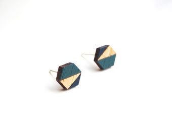 Geometric Stud Earrings, Bamboo Wooden Hexagon Earrings, Gift For Her