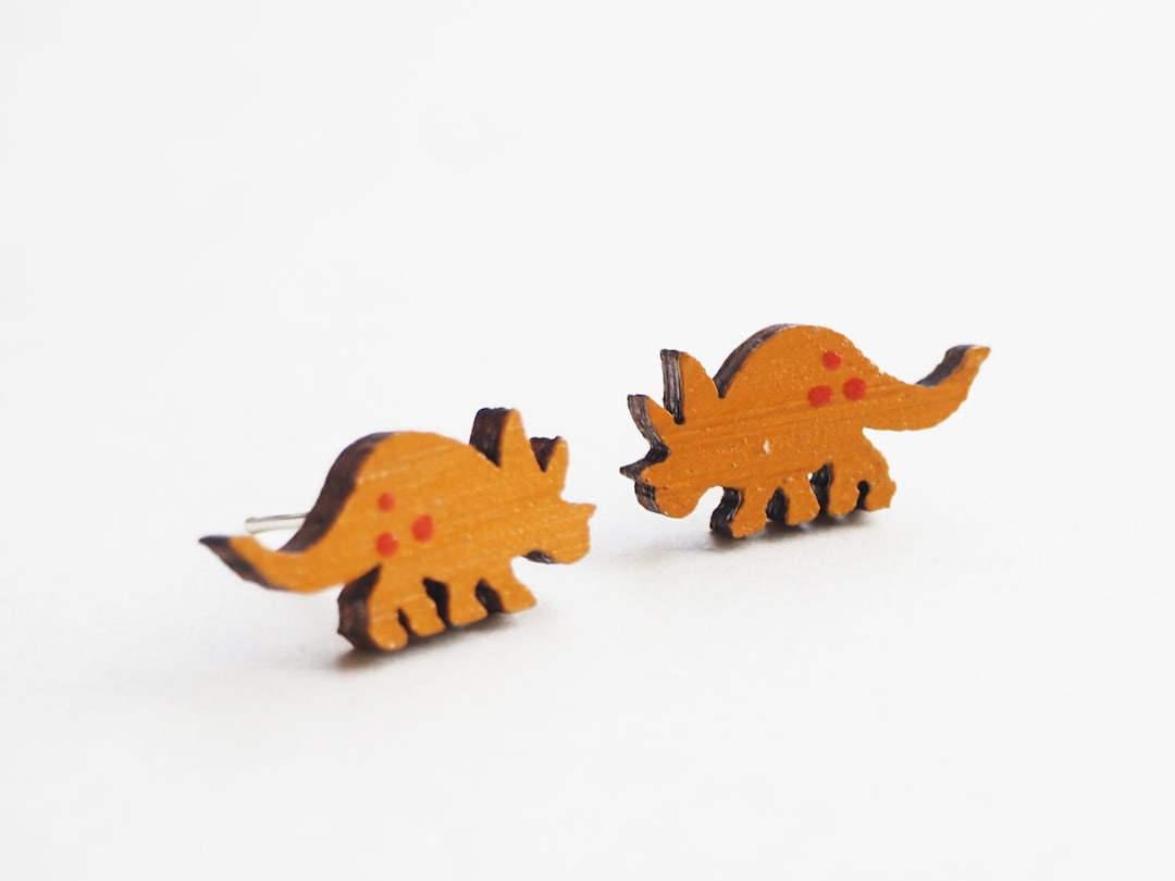 Yellow Dinosaur Earrings, Dinosaur Jewellery, Wooden Earrings