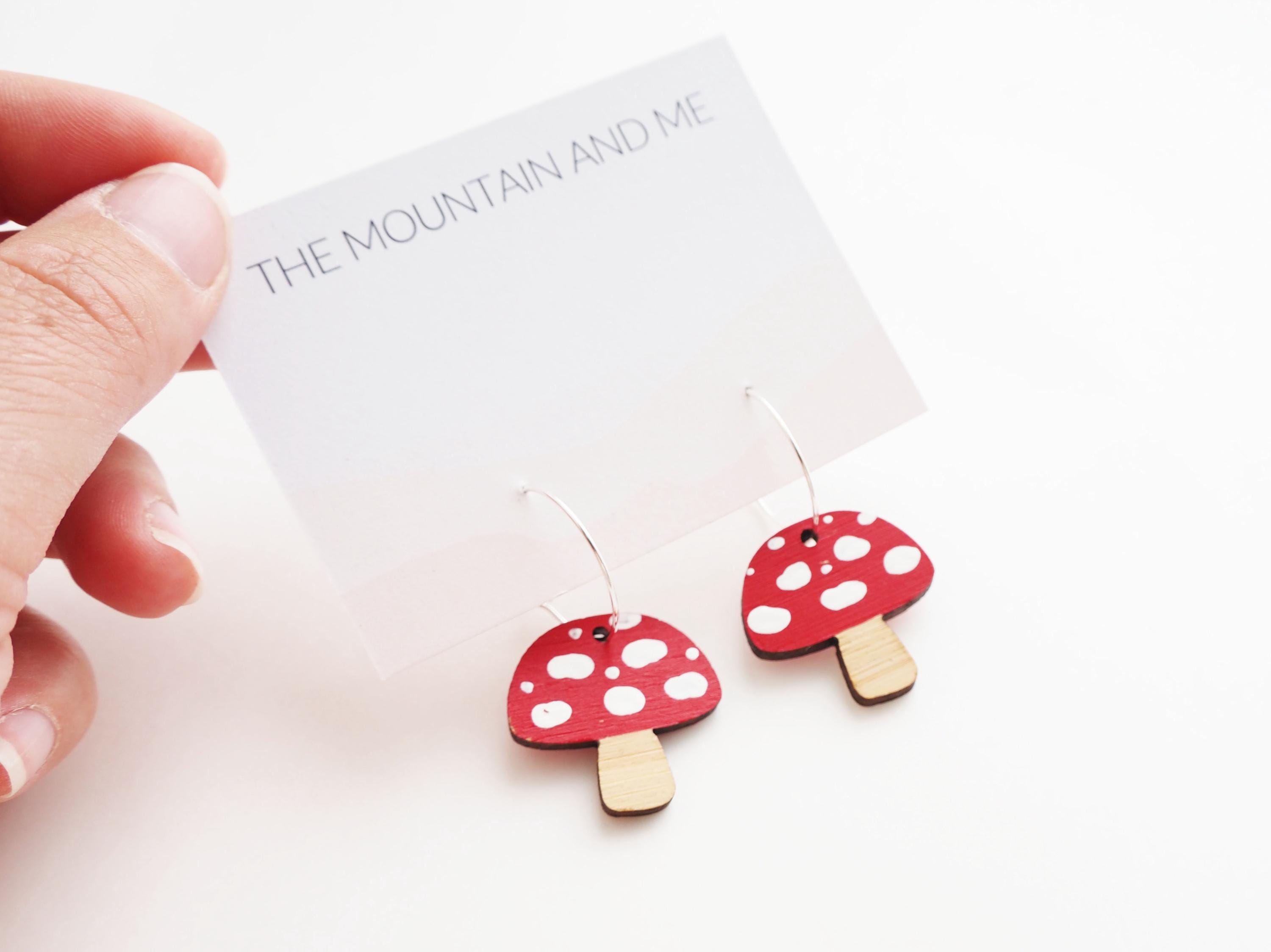 Toadstool Earrings / Mushroom Hoops / Bamboo Jewellery