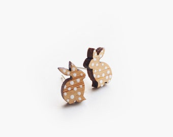 Wooden Rabbit Stud Earrings, Eco Friendly Gifts, Woodland Animals, Easter Gifts