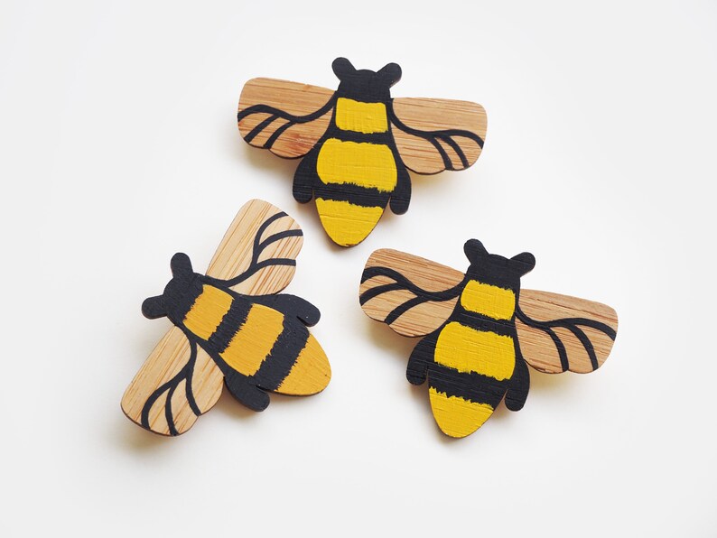 Hand Painted Wooden Bee Brooch, Honey Bee Gifts For Her, Eco Friendly Stocking Fillers, Gifts For Beekeepers image 5